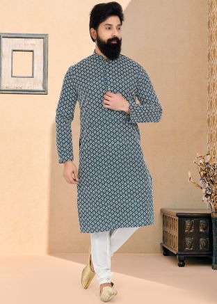 Green Color Cotton Readymade Kurta Pajama