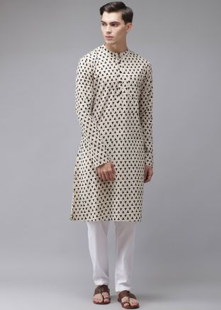 Off-White Cotton Mens Kurta Pajama