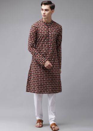 Blue Block Printed Cotton Kurta Pajama