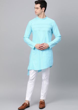 Readymade Blue Embroidered Asymmetric Kurta Pajama