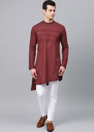 Readymade Maroon Asymmetric Kurta Pajama