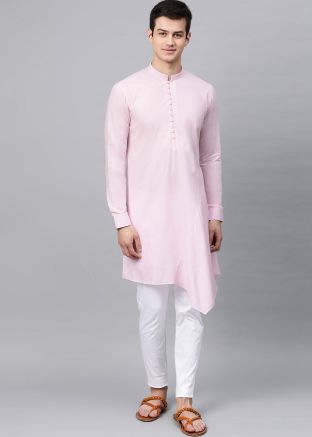Pink Asymmetric Mens Kurta Pajama