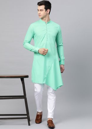 Green Readymade Asymmetric Kurta & Pajama