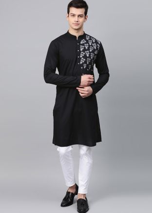Black Embroidered Mens Kurta & Pajama