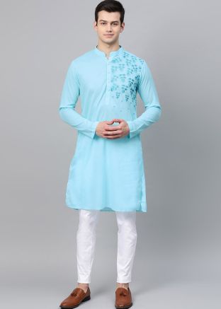 Readymade Blue Embroidered Kurta Pajama