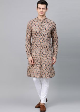 Mens Blue Printed Kurta Pajama Set
