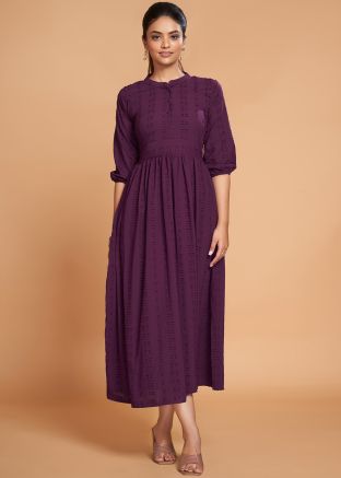 Purple Readymade Flared Kurta In Georgette