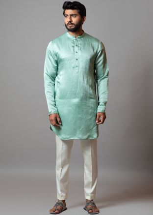 Green Mens Kurta Pajama In Linen