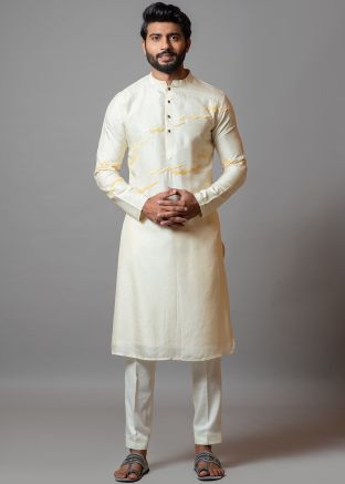 Cream Art Silk Kurta Pajama For Mens