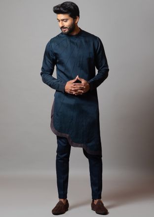Blue Linen Asymmetric Kurta Pajama