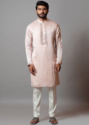 Peach Linen Kurta Pajama For Mens