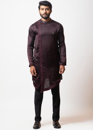 Maroon Embroidered Mens Kurta Pajama