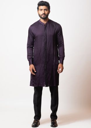Purple Linen Mens Kurta Pajama