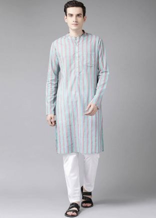 Multicolored Stripped Mens Kurta Pajama
