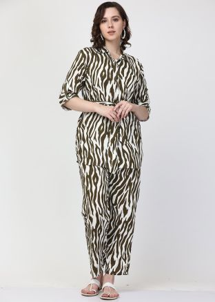 Brown Printed Co-ord Set In Cotton
