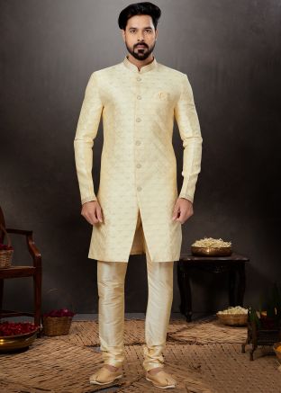 Golden Mens Woven Indo Western Sherwani