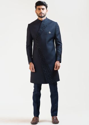 Navy Blue Embroidered Indo Western Sherwani