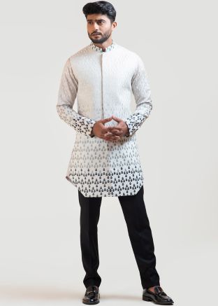 Grey Embroidered Mens Indo Western Sherwani