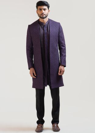 Purple Embroidered Indo Western Sherwani Set