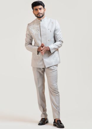Grey Embroidered Bandhgala Jodhpuri Suit
