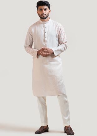 Grey Embroidered Mens Kurta Pajama