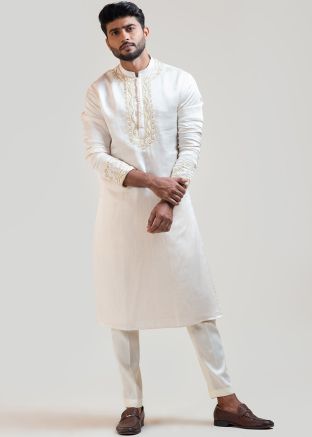 Readymade Cream Embroidered Kurta Pajama