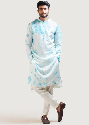 White Tie-Dye Printed Kurta Pajama Set
