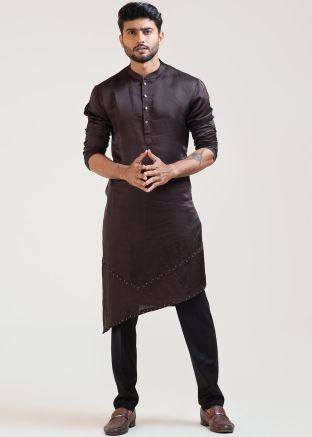 Brown Readymade Embroidered Asymmetric Kurta Pajama