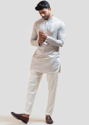 Grey Readymade Mens Short Kurta & Pajama
