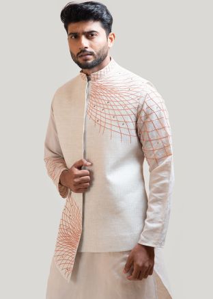 Grey Asymmetric Embroidered Nehru Jacket