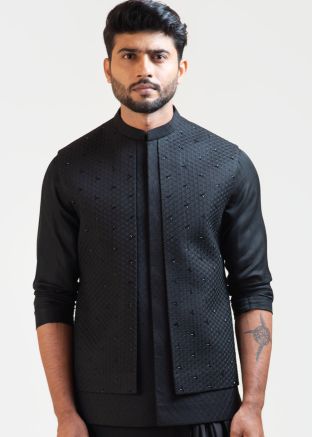 Readymade Black Embroidered Nehru Jacket