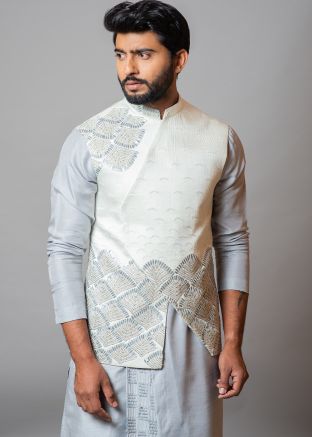 Off-White Embroidered Nehru Jacket