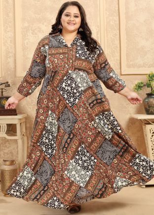 Multicolor Rayon Long Kurta In Digital Print