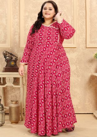 Pink Digital Printed Long Kurta In Rayon