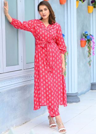 Pink Printed Cotton Kurta Set