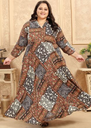Multicolor Readymade Printed Kurta In Rayon