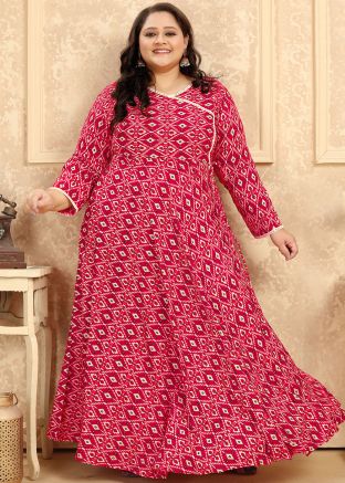 Pink Readymade Rayon Kurta In Digital Print