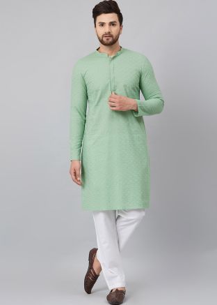 Green Chikankari Work Kurta Pajama
