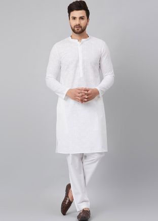 White Cotton Chikankari Kurta Pajama