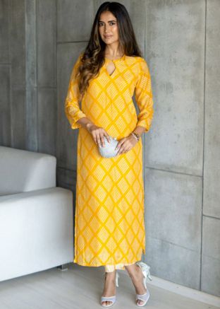 Yellow Kurta Set In Digital Print