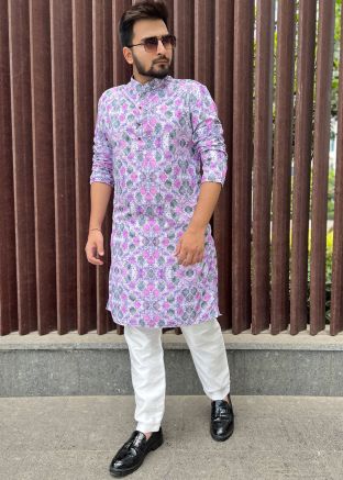 Purple Readymade Printed Kurta & Pajama Set