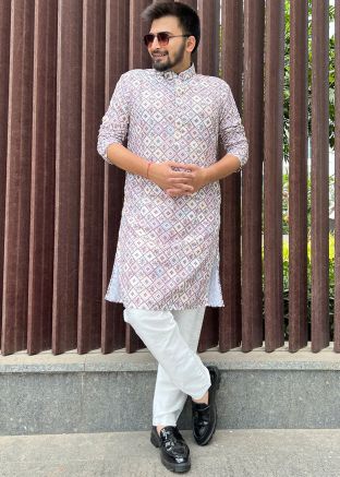 Multicolored Printed Kurta Pajama In Cotton