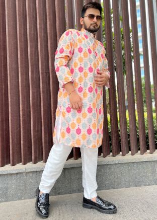 Multicolor Printed Cotton Kurta Pajama