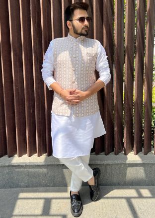 Brown Cotton Printed Nehru Jacket