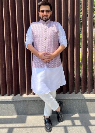 Pink Printed Mens Nehru Jacket