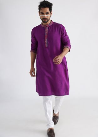 Purple Handwork Embroidered Kurta & Pajama