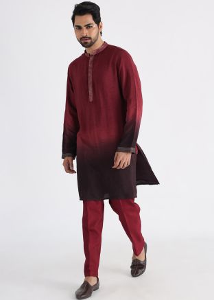 Shaded Maroon Embroidered Mens Kurta Pajama