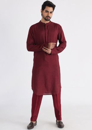 Readymade Maroon Embroidered Kurta Pajama Set