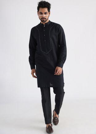 Readymade Black Mens Kurta Pajama Set