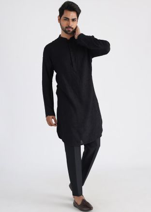 Black Handwork Embellished Kurta Pajama Set